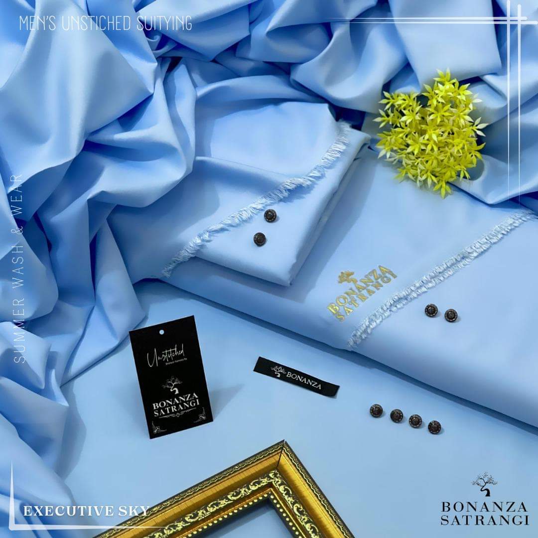Bonanza Satrangi Royal Sky Blue Premium Wash & Wear – Unstitched Men’s Suit