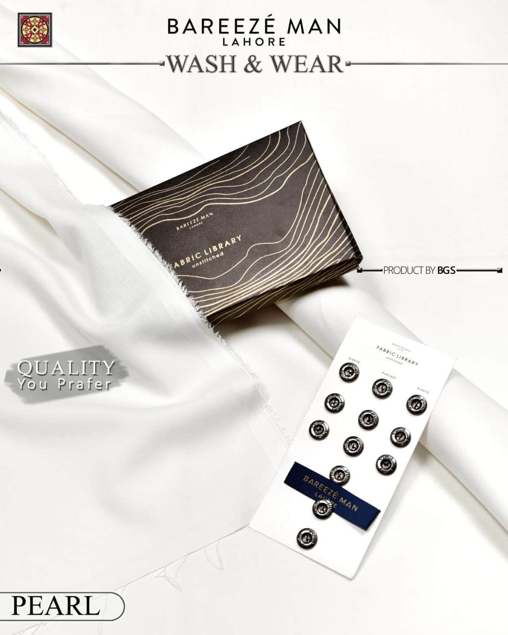 Bareeze Man Pearl White Premium Wash & Wear Unstitched Suit for Men