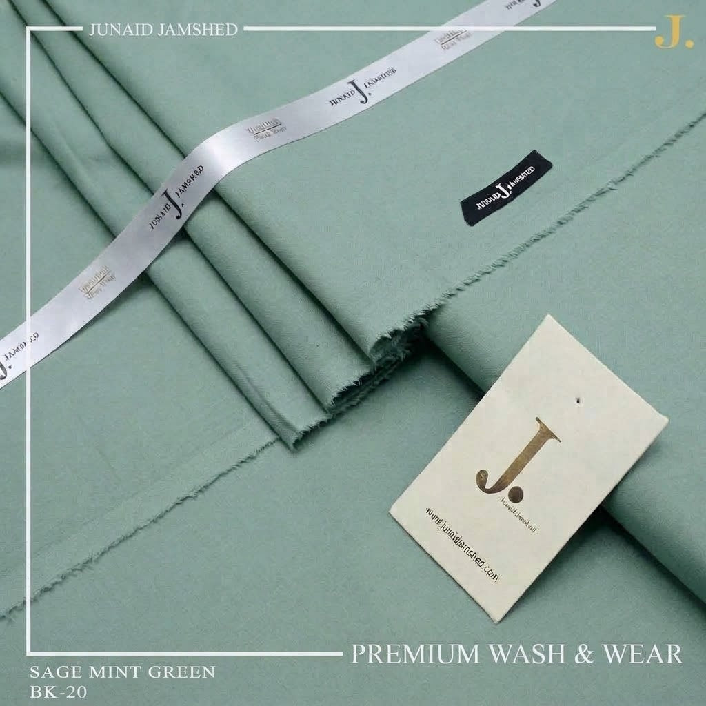 Junaid Jamshed Sage Mint Green Tropical Premium Wash & Wear – Men’s Unstitched Four-Season Suit 2026