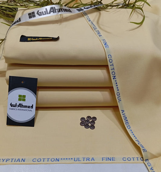 Gul Ahmed Premium Egyptian Cotton-Ivory-Unstitched Men’s Fabric