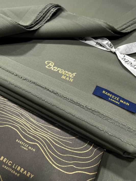 Bareeze Man Olive Grey Premium Wash & Wear Unstitched Suit for Men