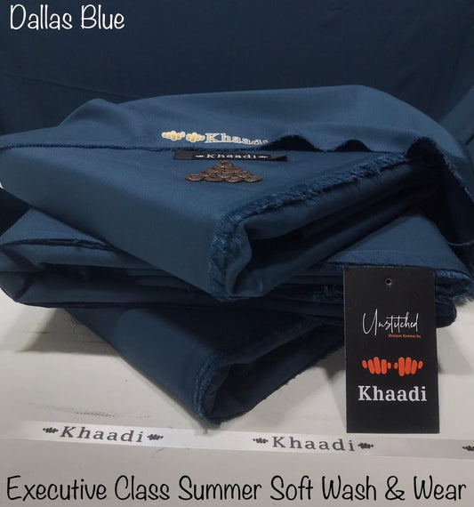Khaadi Dallas Blue Class Soft Summer Wash & Wear – Men’s Unstitched Suit