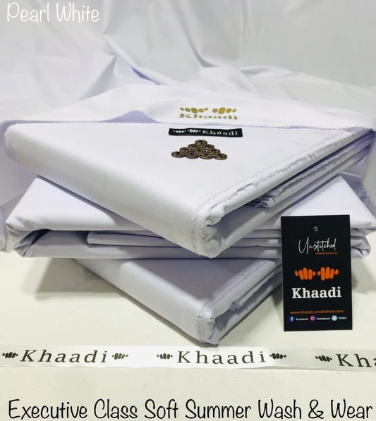 Khaadi Pearl White Class Soft Summer Wash & Wear – Men’s Unstitched Suit