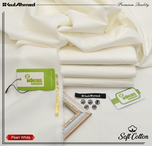 Gul Ahmed 100%Cotton-Pearl White Unstitched Men's Wear | Best For Summer