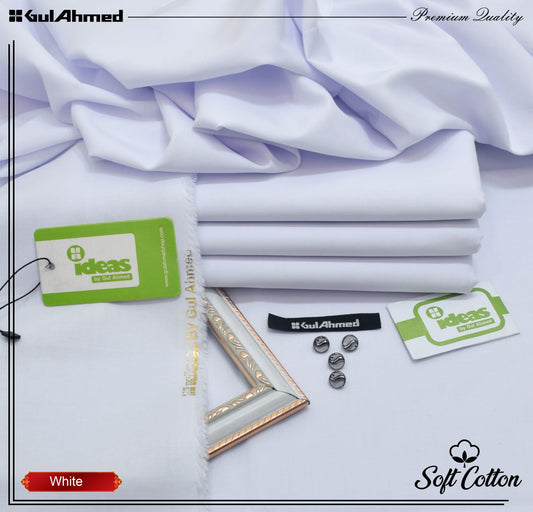 Gul Ahmed 100%Cotton- White Unstitched Men's Wear | Best For Summer