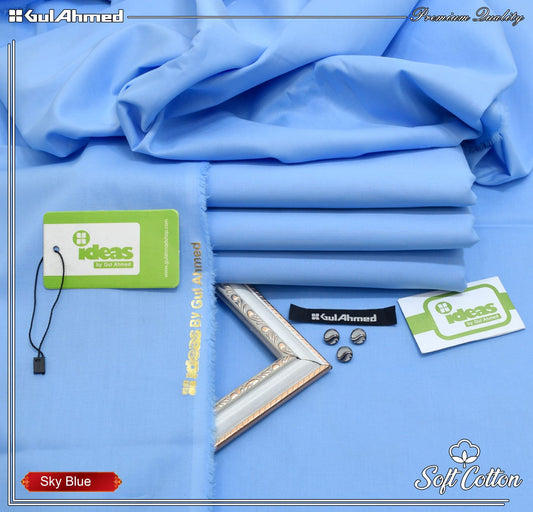 Gul Ahmed 100%Cotton- Sky Blue Unstitched Men's Wear | Best For Summer (Copy) (Copy)