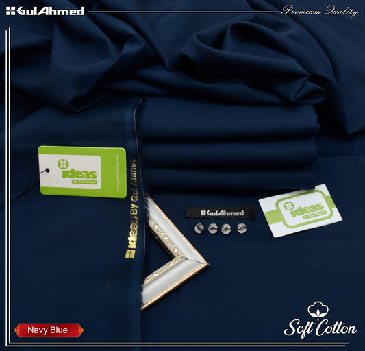 Gul Ahmed 100%Cotton- Navy Blue Unstitched Men's Wear | Best For Summer