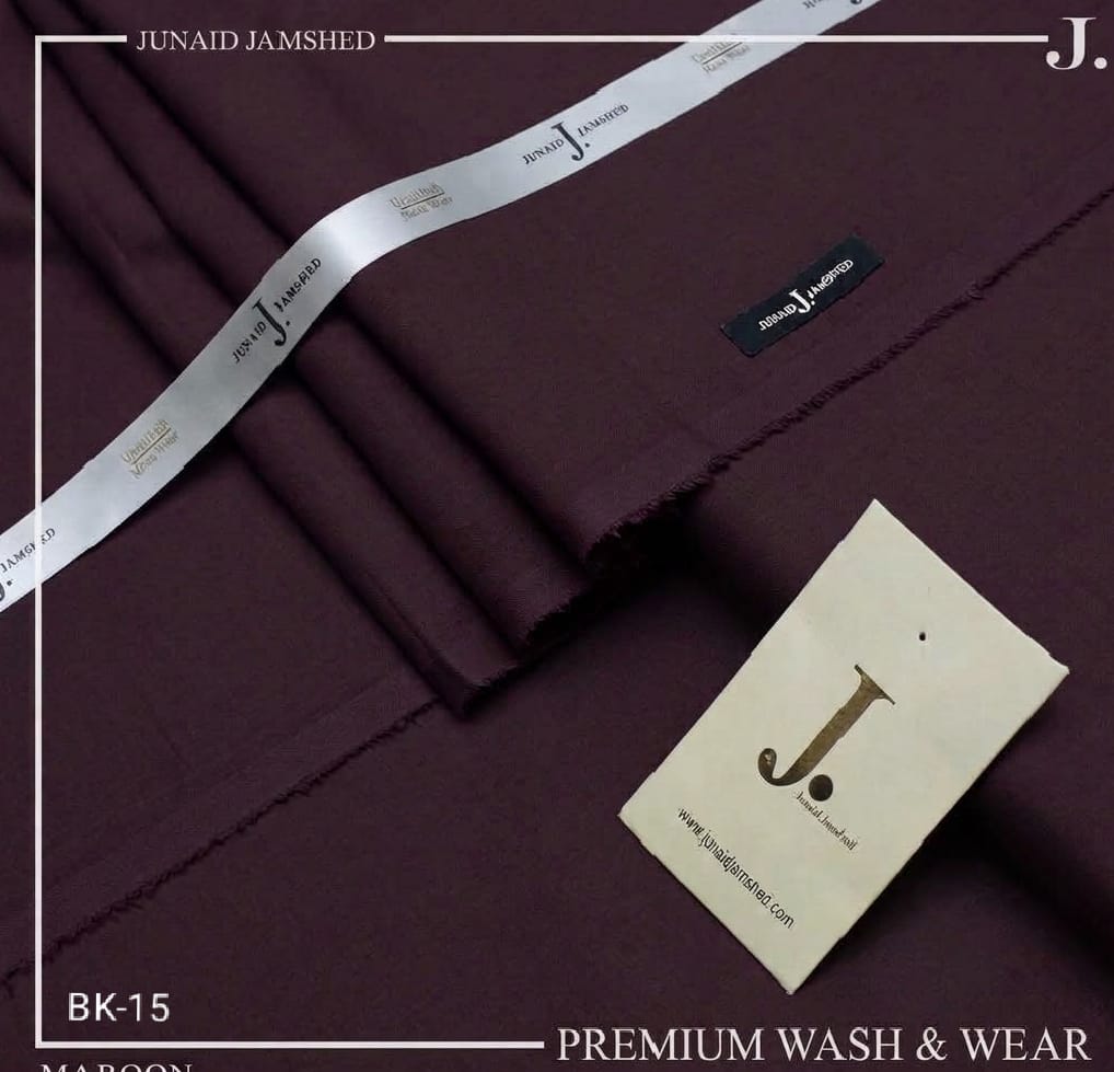 Junaid Jamshed Plum Tropical Premium Wash & Wear – Men’s Unstitched Four-Season Suit 2026