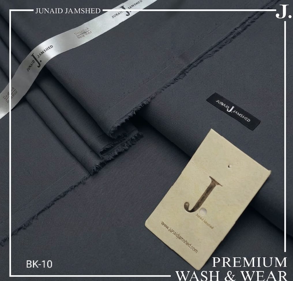 Junaid Jamshed Graphite Grey Tropical Premium Wash & Wear – Men’s Unstitched Four-Season Suit 2026