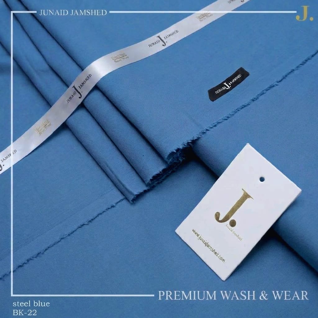 Junaid Jamshed Steel Blue Tropical Premium Wash & Wear – Men’s Unstitched Four-Season Suit 2026