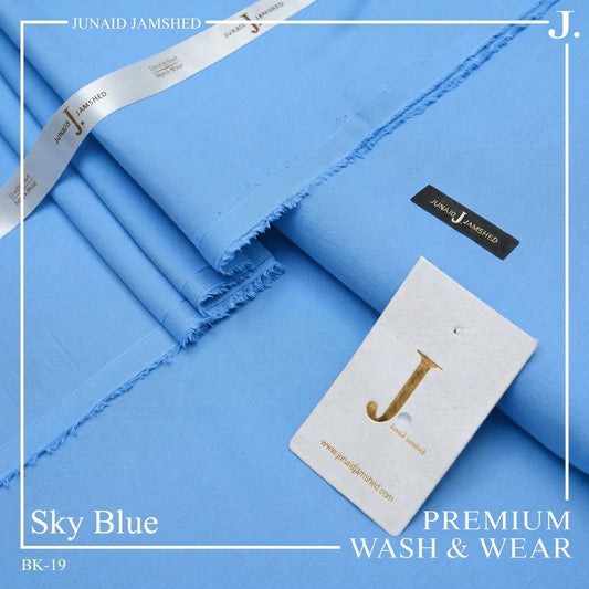 Junaid Jamshed Sky Blue Tropical Premium Wash & Wear – Men’s Unstitched Four-Season Suit 2026