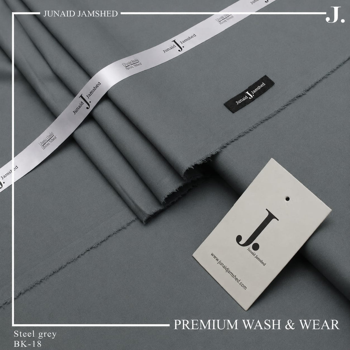 Junaid Jamshed Steel Grey Tropical Premium Wash & Wear – Men’s Unstitched Four-Season Suit 2026