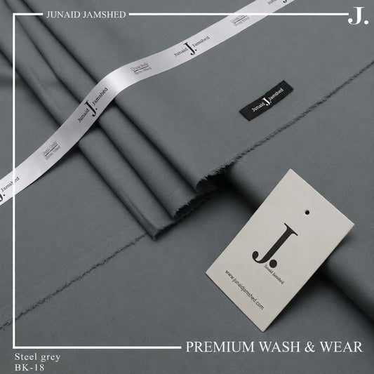 Junaid Jamshed Steel Grey Tropical Premium Wash & Wear – Men’s Unstitched Four-Season Suit 2026