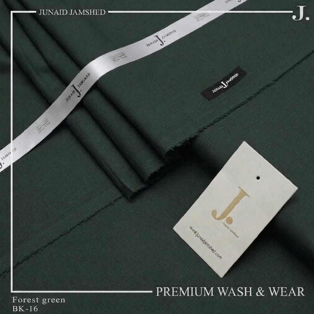Junaid Jamshed Forest Green Tropical Premium Wash & Wear – Men’s Unstitched Four-Season Suit 2026