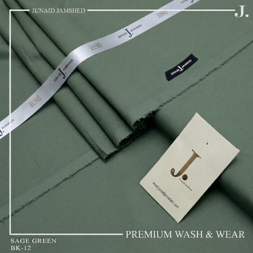 Junaid Jamshed Sage Green Tropical Premium Wash & Wear – Men’s Unstitched Four-Season Suit 2026