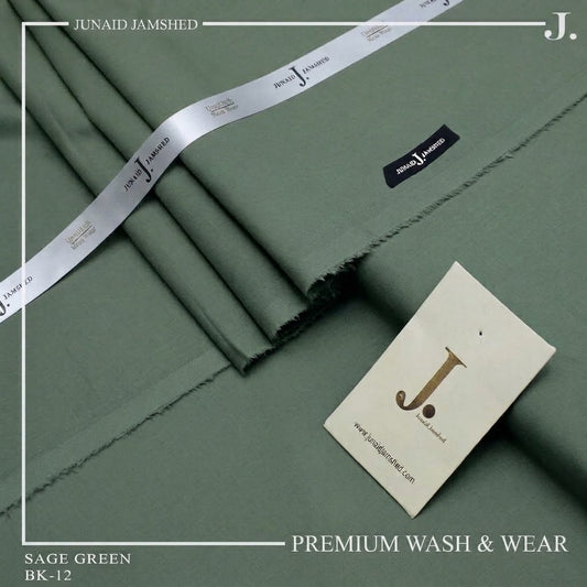 Junaid Jamshed Sage Green Tropical Premium Wash & Wear – Men’s Unstitched Four-Season Suit 2026