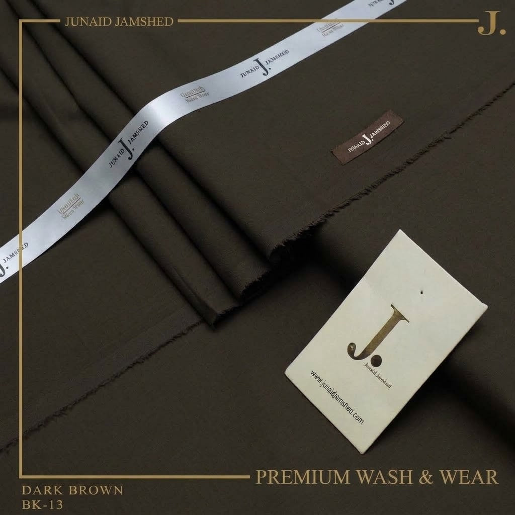 Junaid Jamshed Dark Brown Tropical Premium Wash & Wear – Men’s Unstitched Four-Season Suit 2026