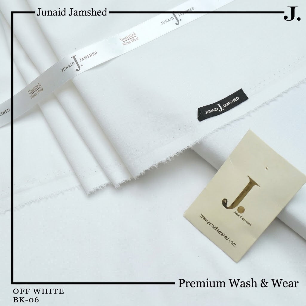 Junaid Jamshed Off White Tropical Premium Wash & Wear – Men’s Unstitched Four-Season Suit 2026