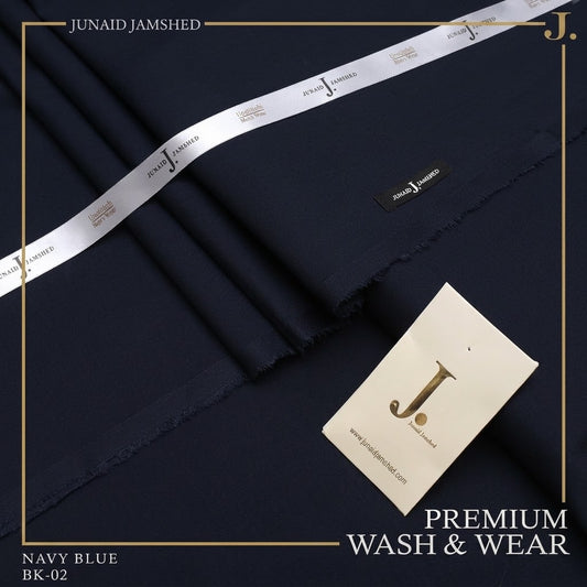 Junaid Jamshed Navy Blue Tropical Premium Wash & Wear – Men’s Unstitched Four-Season Suit 2026